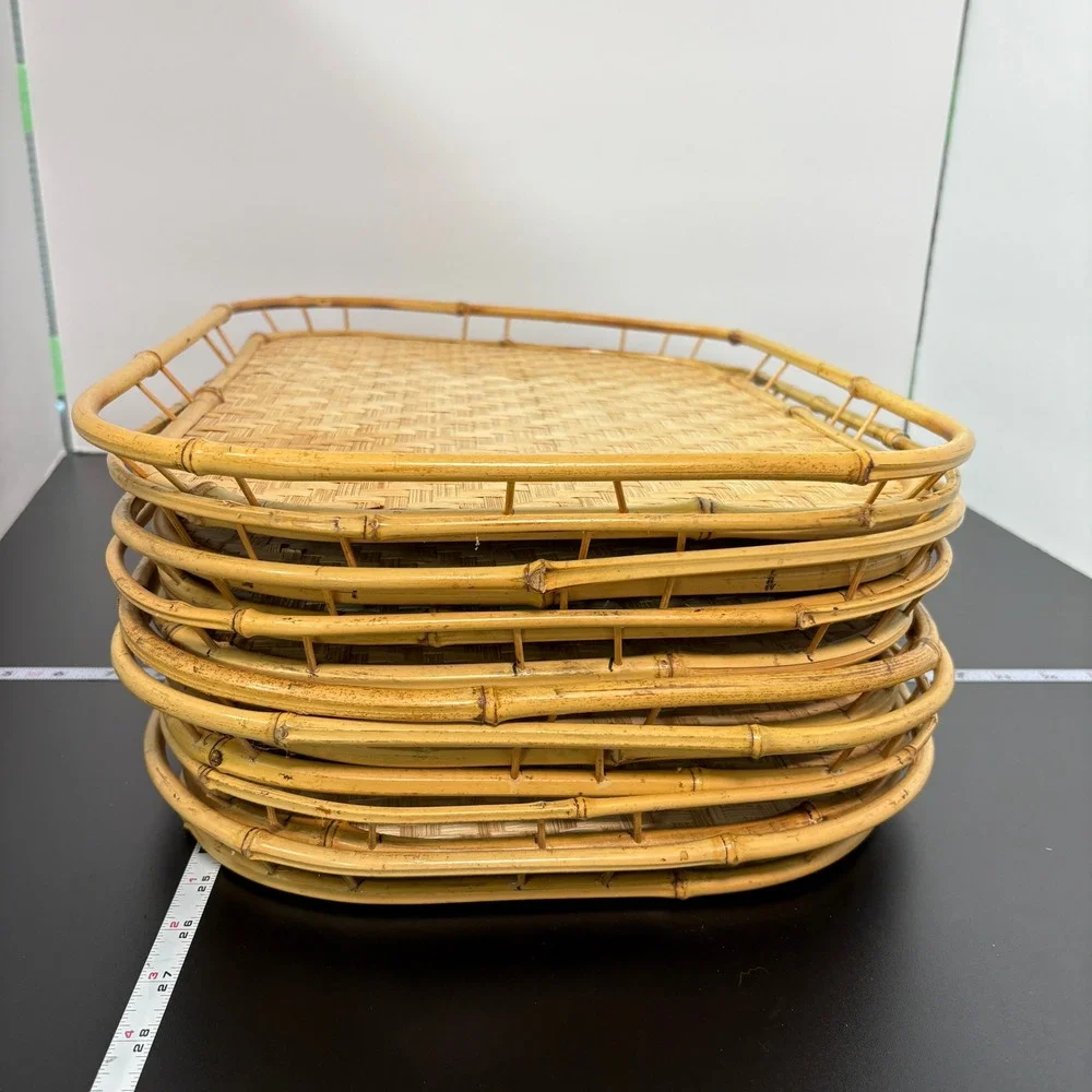 Unbranded Bamboo Serving Trays Set of 8 Brown Woven Wood Boho Decor Tiki Tray